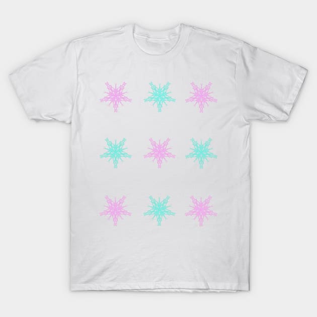 Pink and Blue Snowflakes T-Shirt by Lobinha